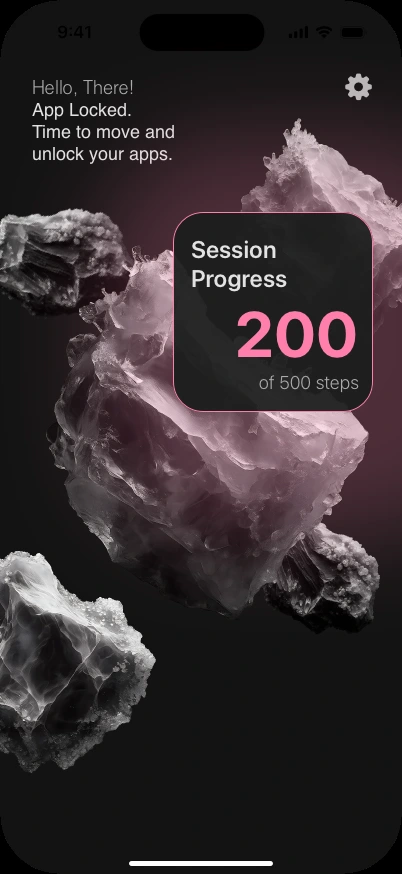 Kinetiq locked session showing 200 of 500 walking steps