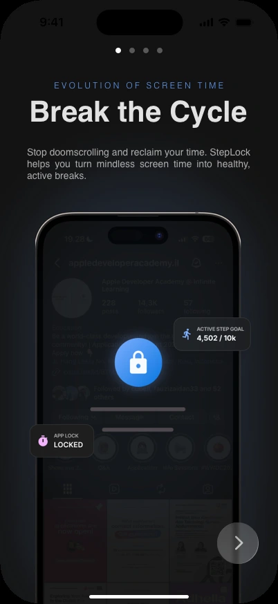 Kinetiq onboarding introducing active breaks from screen time