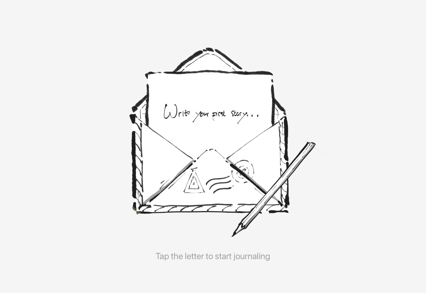 PostBox's hand-drawn open envelope inviting the user to write a first story