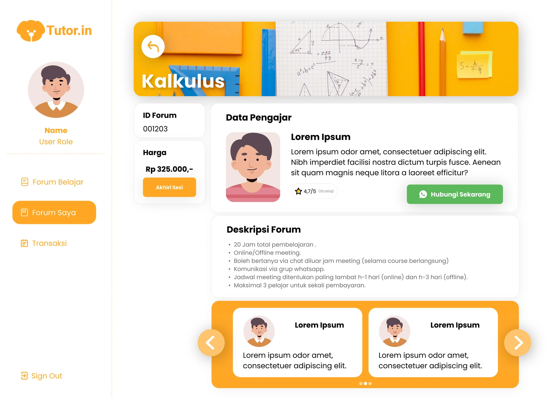 TutorIn calculus course with instructor details, pricing and reviews